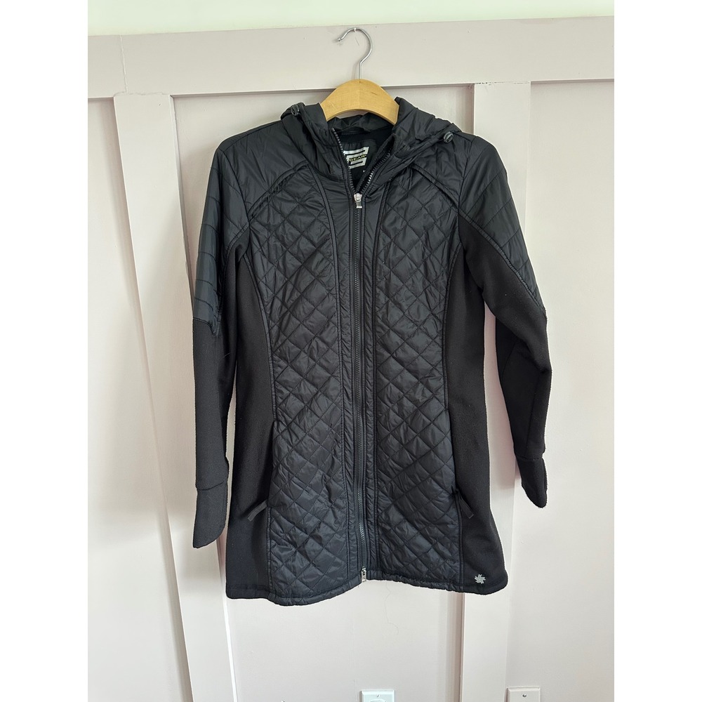 Tek Gear Womens Black Quilted Hybrid Puffer Jacket Fleece Hooded Coat Size M